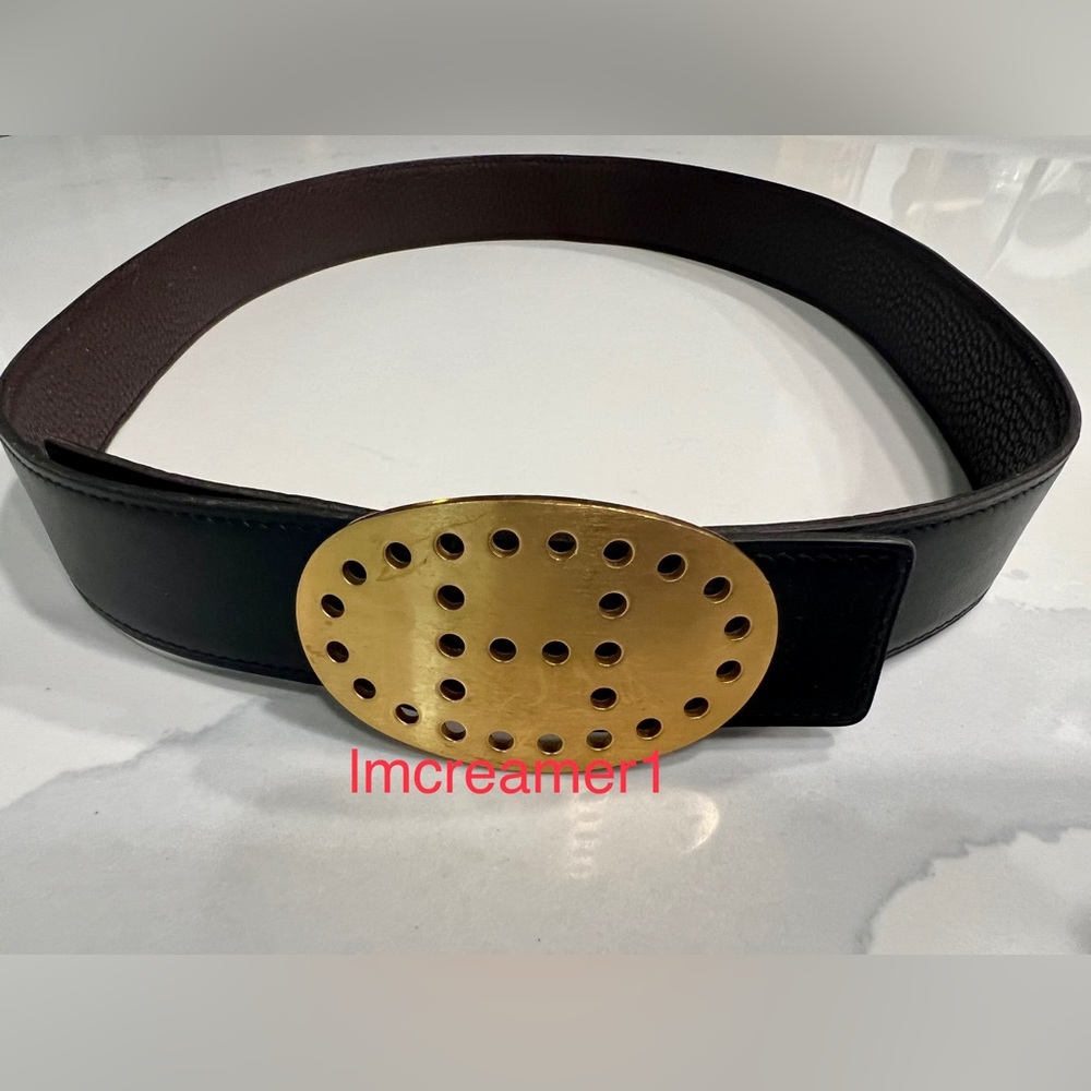 32mm Hermès reversible Mirage belt gold buckle size 85 black/brown